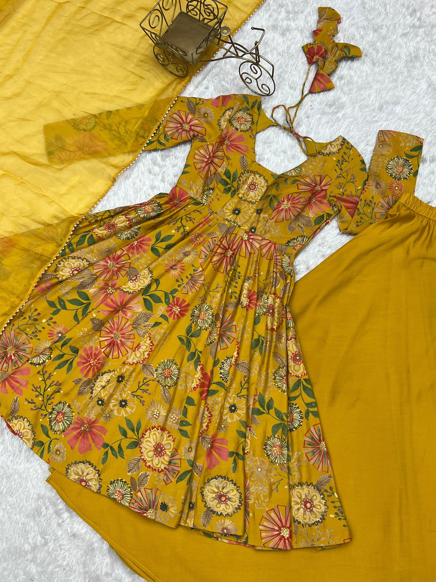 PURE SOFT ROMAN SILK FABRIC FULLY FLAIR KURTA,WITH DUPPTA SET,PALAZZO
