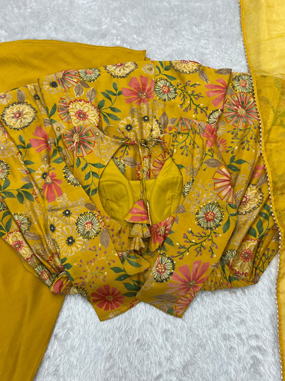 PURE SOFT ROMAN SILK FABRIC FULLY FLAIR KURTA,WITH DUPPTA SET,PALAZZO