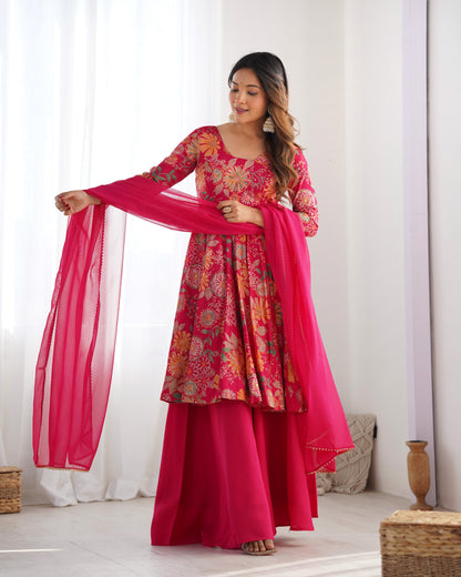 PURE SOFT ROMAN SILK FABRIC FULLY FLAIR KURTA,WITH DUPPTA SET,PALAZZO