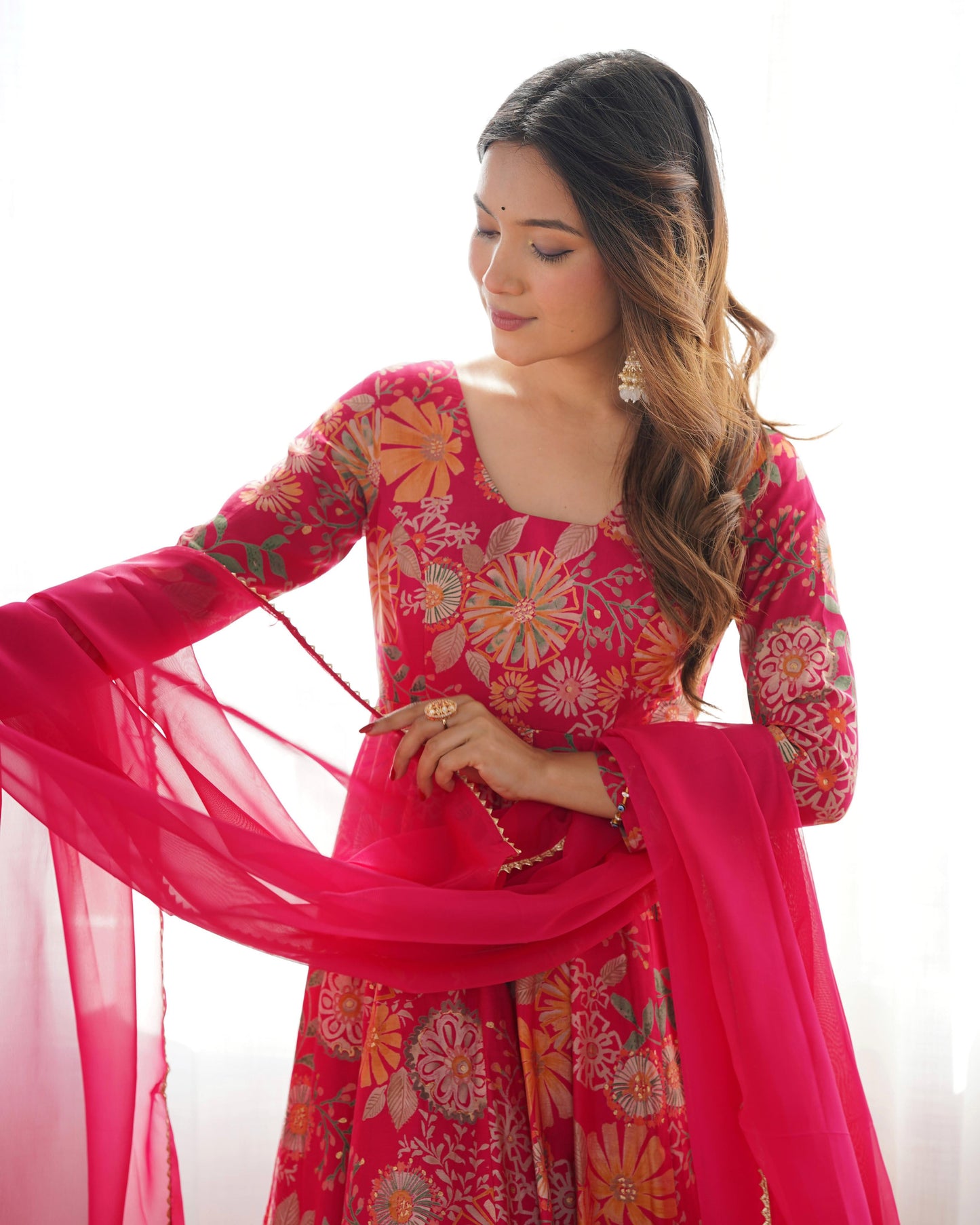 PURE SOFT ROMAN SILK FABRIC FULLY FLAIR KURTA,WITH DUPPTA SET,PALAZZO