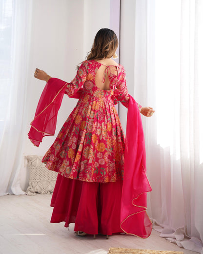 PURE SOFT ROMAN SILK FABRIC FULLY FLAIR KURTA,WITH DUPPTA SET,PALAZZO