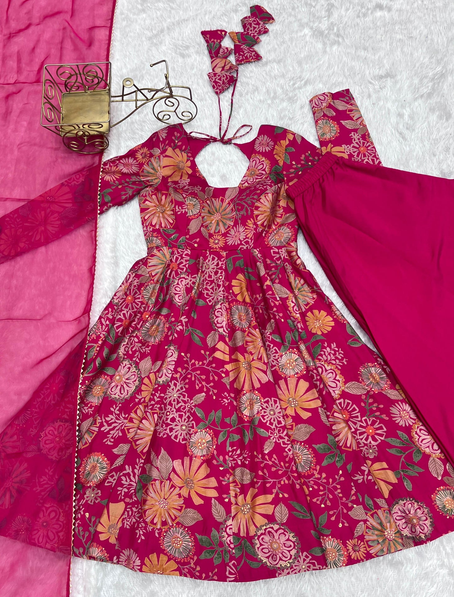 PURE SOFT ROMAN SILK FABRIC FULLY FLAIR KURTA,WITH DUPPTA SET,PALAZZO