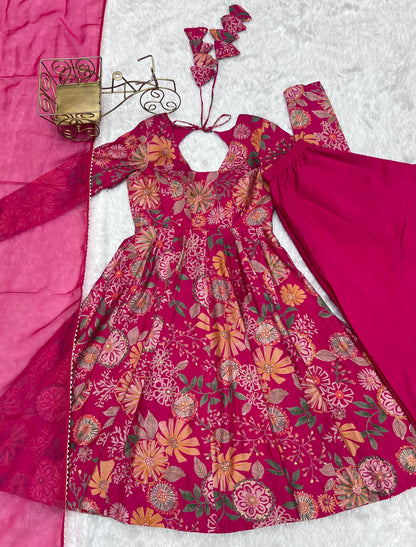 PURE SOFT ROMAN SILK FABRIC FULLY FLAIR KURTA,WITH DUPPTA SET,PALAZZO