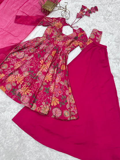 PURE SOFT ROMAN SILK FABRIC FULLY FLAIR KURTA,WITH DUPPTA SET,PALAZZO