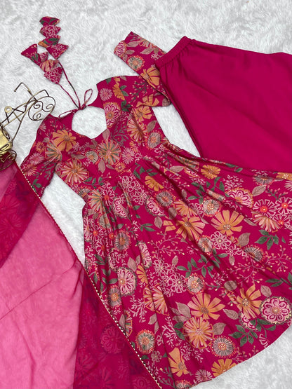PURE SOFT ROMAN SILK FABRIC FULLY FLAIR KURTA,WITH DUPPTA SET,PALAZZO