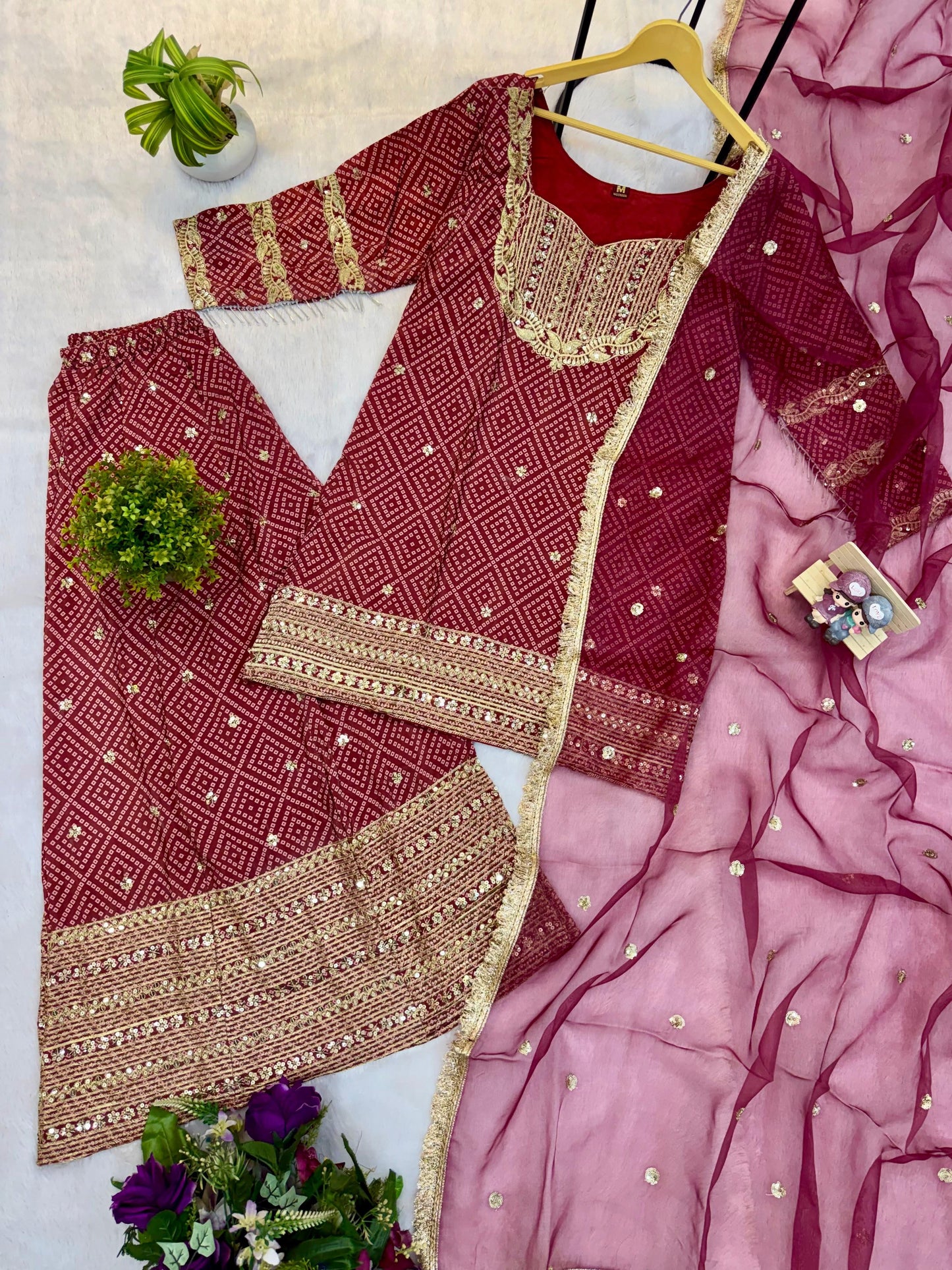 HEAVY 3 PIECES SUIT PAIR WITH EMBROIDERY WORK &amp; FANCY LACE