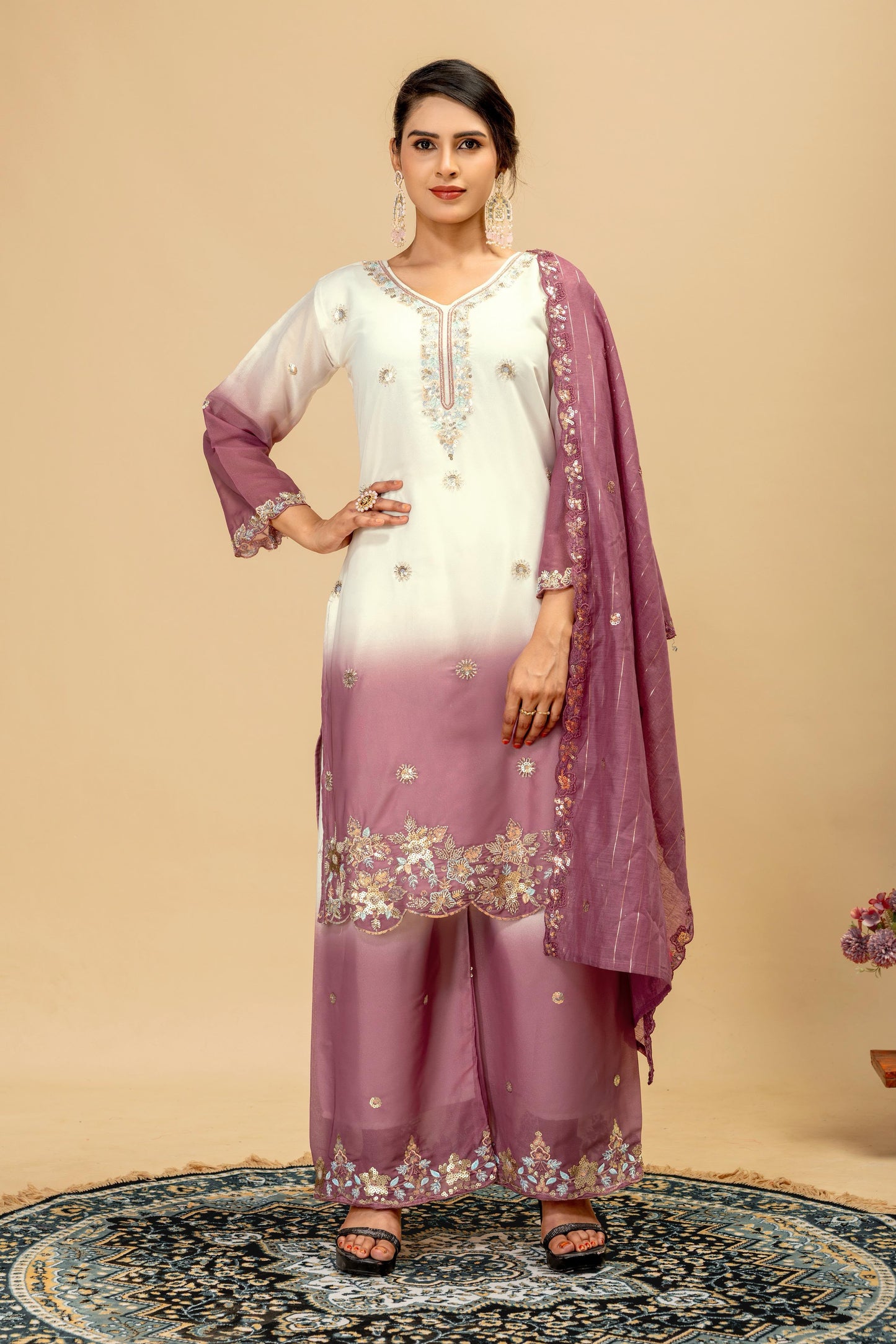 3 PIECES KURTI, PLAZZO & DUPATTA