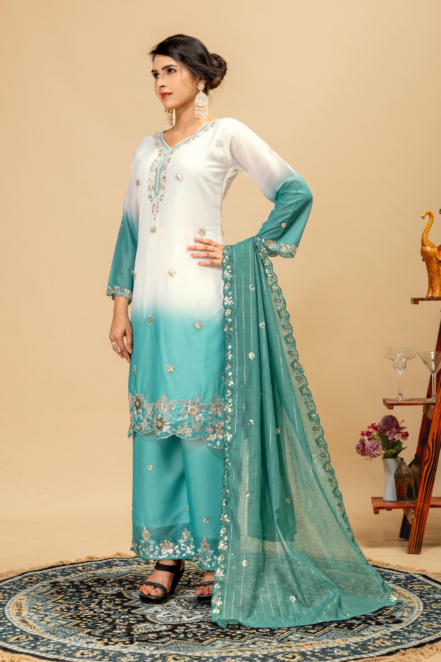 3 PIECES KURTI, PLAZZO & DUPATTA