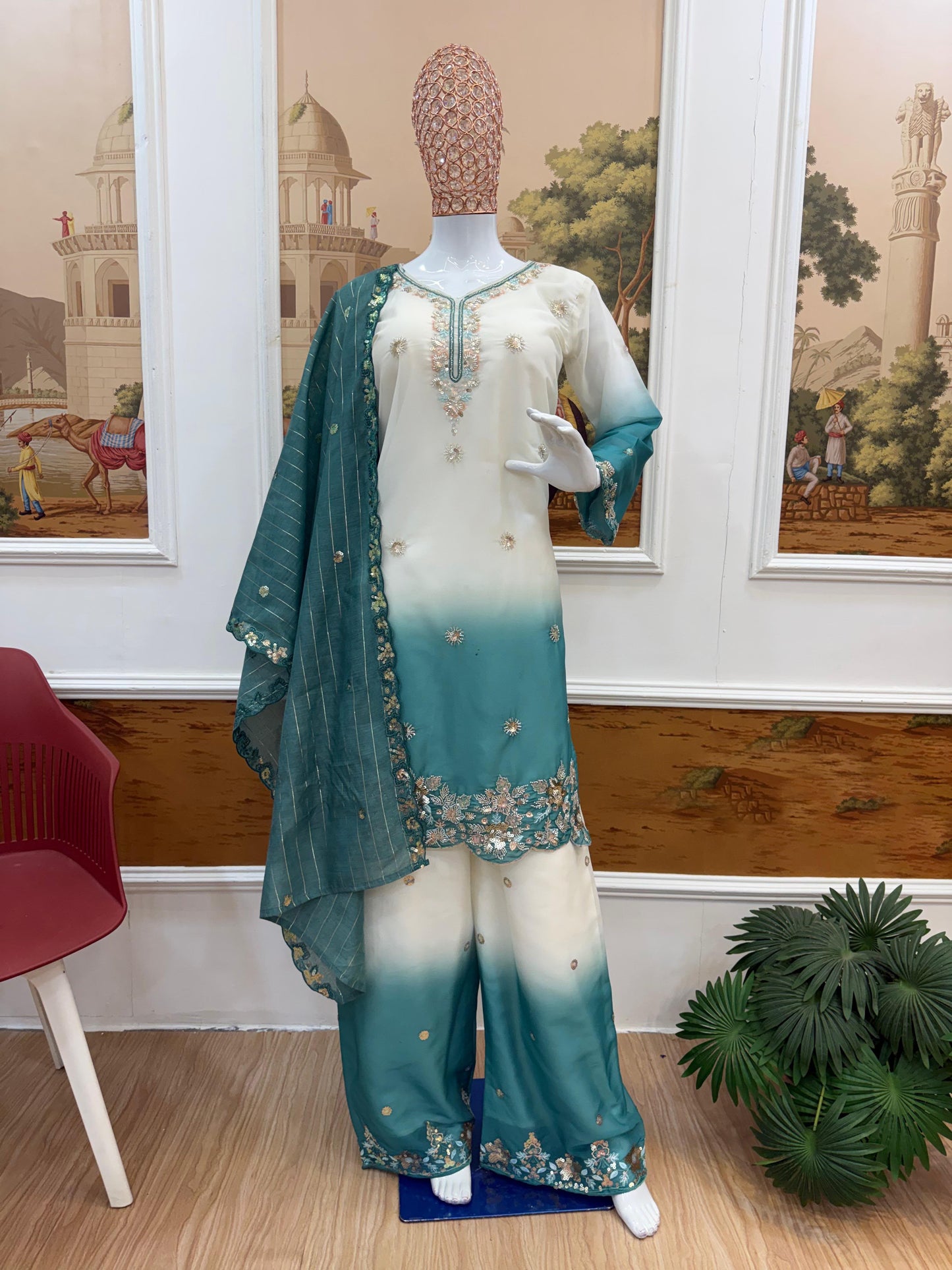 3 PIECES KURTI, PLAZZO & DUPATTA