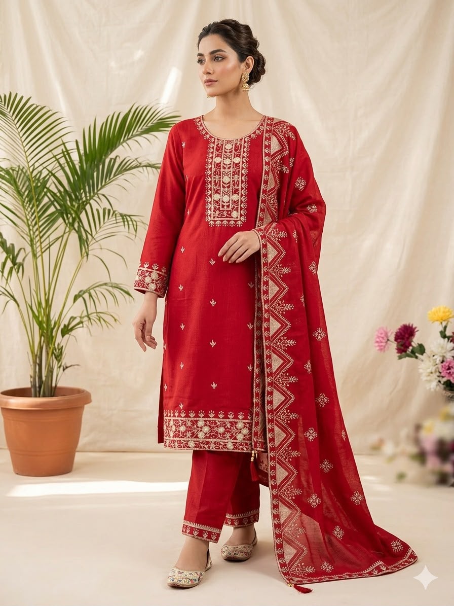 KARWA CHAUTH SPECIAL DESIGNER HEAVY EMBROIDERY WORK TOP PENT WITH DUPATTA SET