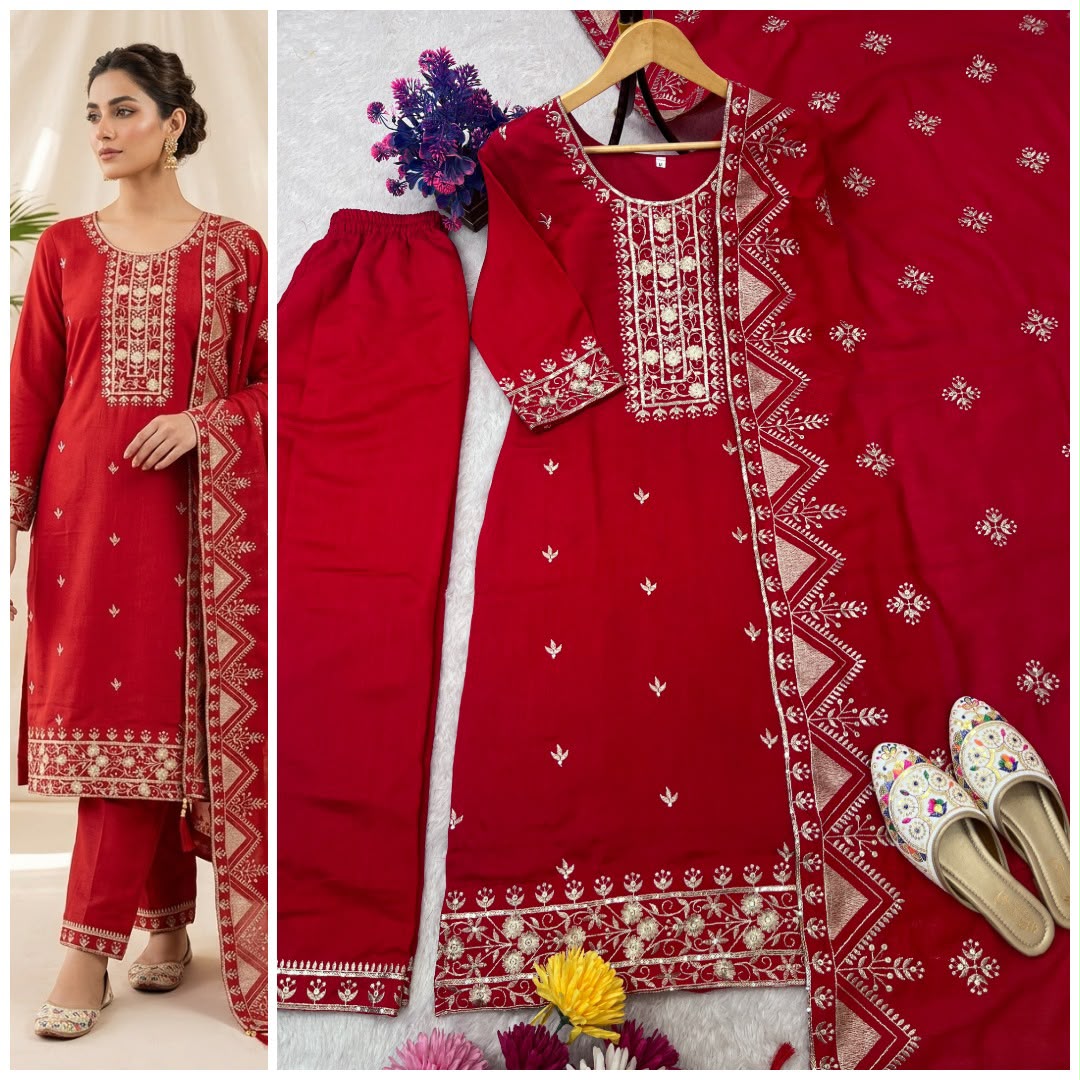 KARWA CHAUTH SPECIAL DESIGNER HEAVY EMBROIDERY WORK TOP PENT WITH DUPATTA SET