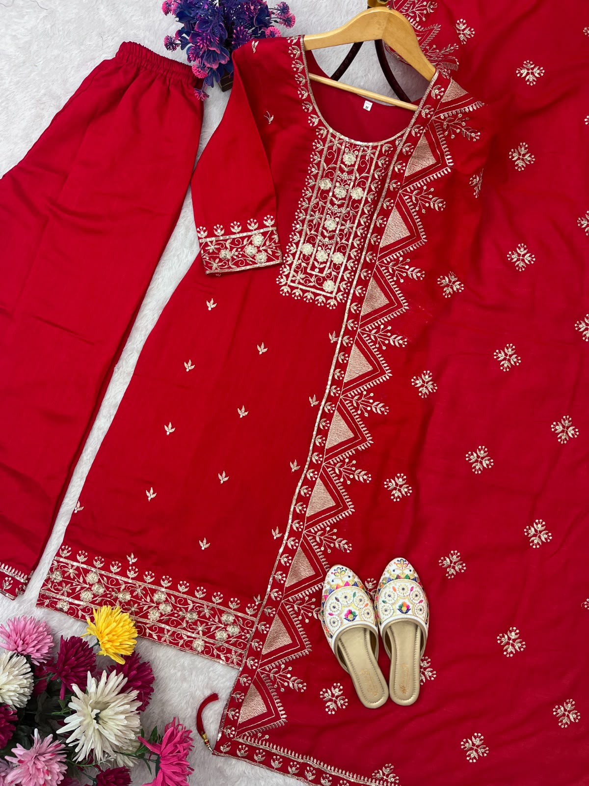 KARWA CHAUTH SPECIAL DESIGNER HEAVY EMBROIDERY WORK TOP PENT WITH DUPATTA SET