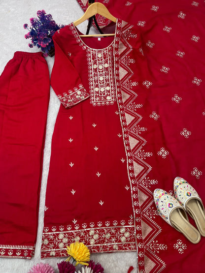 KARWA CHAUTH SPECIAL DESIGNER HEAVY EMBROIDERY WORK TOP PENT WITH DUPATTA SET